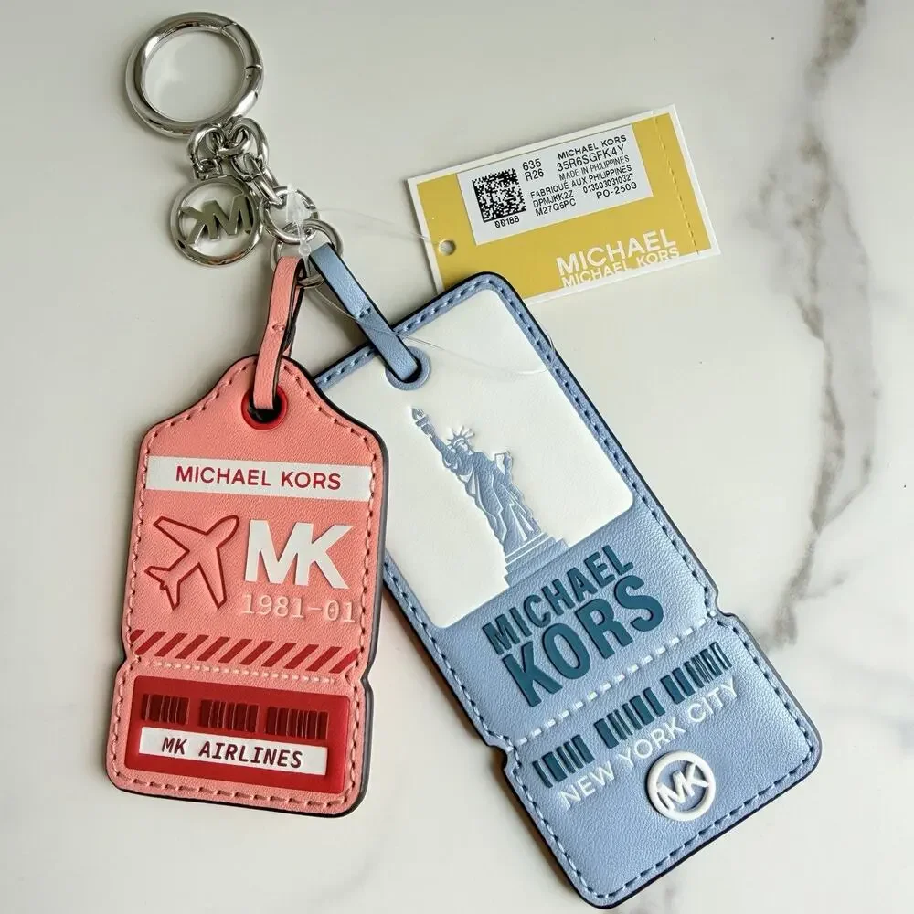 NWT Michael Kors Luggage Tag Key Fob Charm MK Sangria NYC Travel Statue Liberty